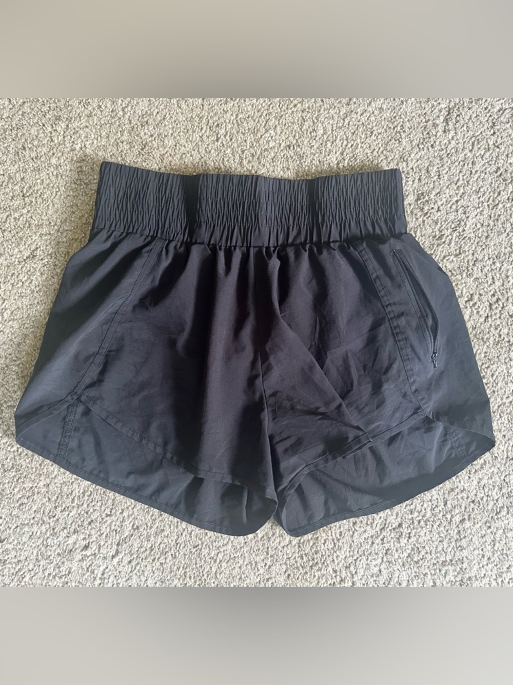 Women's Black Athletic Shorts with Smocked Waist